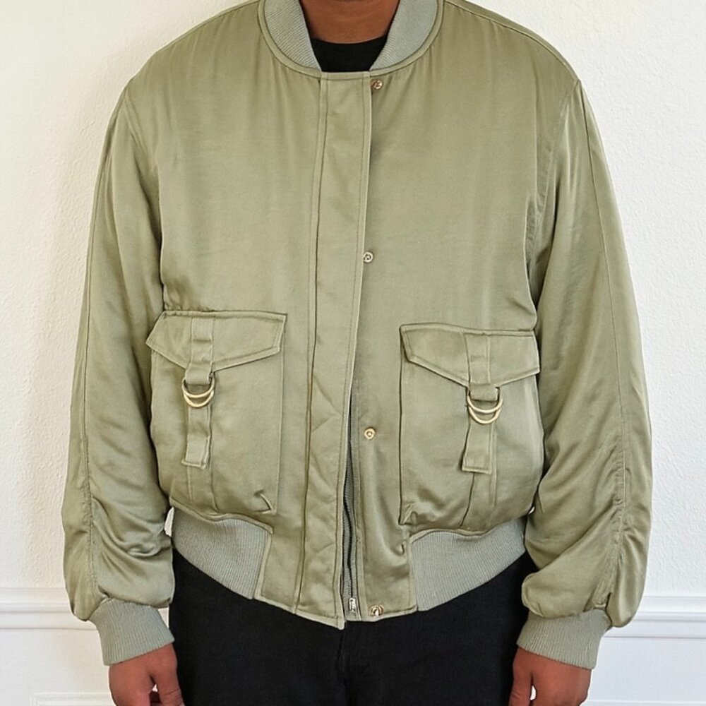 House of Harlow Olive Green Satin Bomber Jacket L​